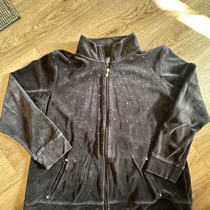 Karen Scott Black Zip Up Y2K embellished velour jacket
